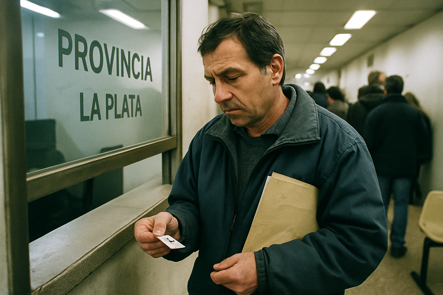 Un empleado público revisa recibos de viáticos y viajes oficiales en una oficina de La Plata.
