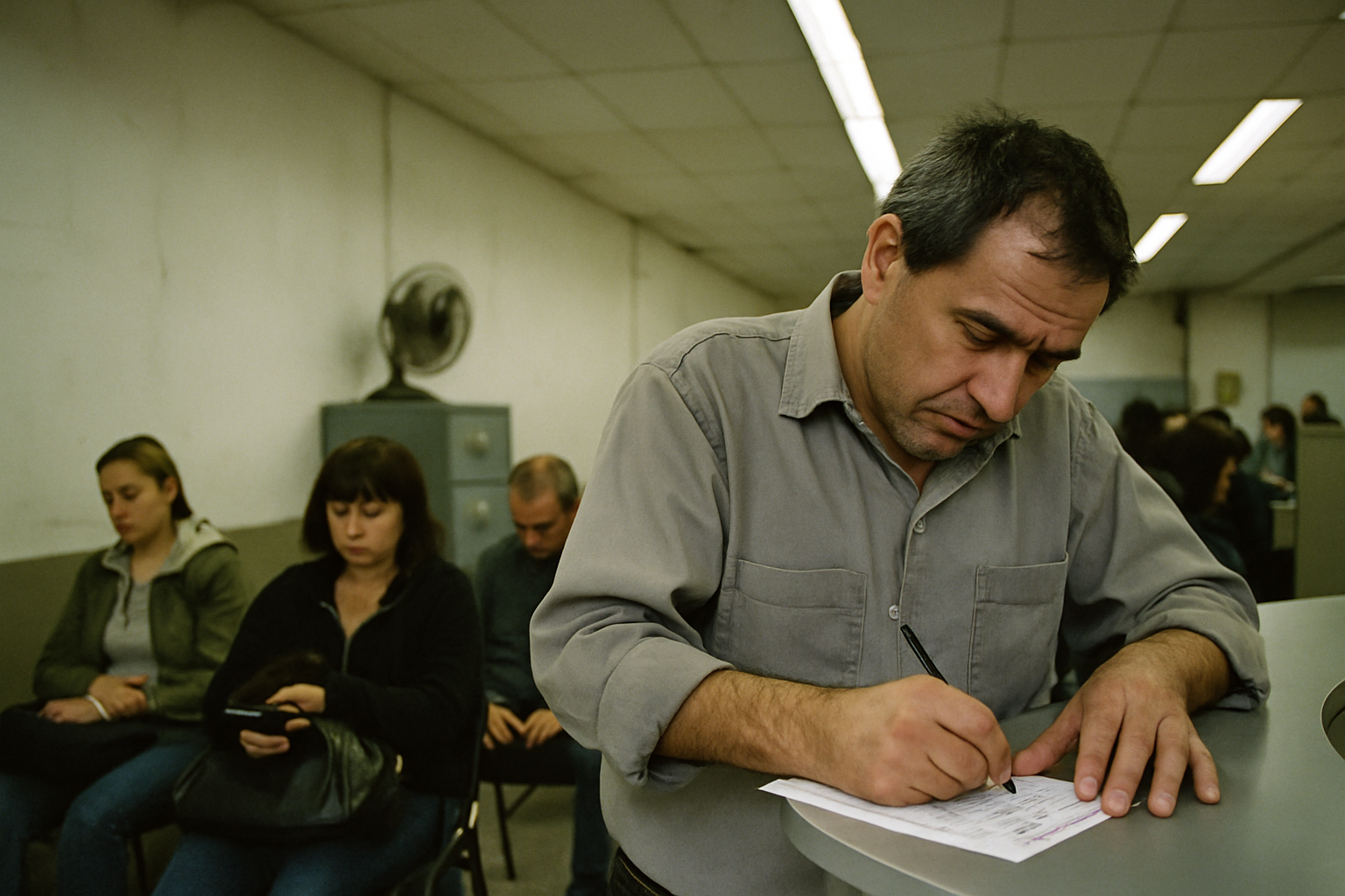 Estudiante secundario resuelve ejercicios en su cuaderno mientras un profesor explica en el pizarrón