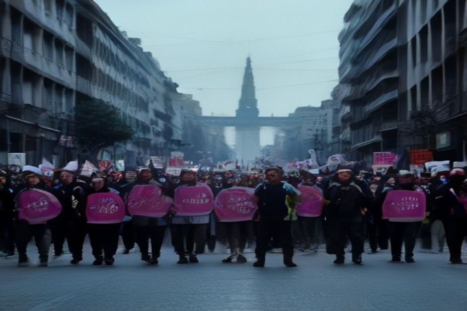 Personas marchando con carteles en el centro de Buenos Aires