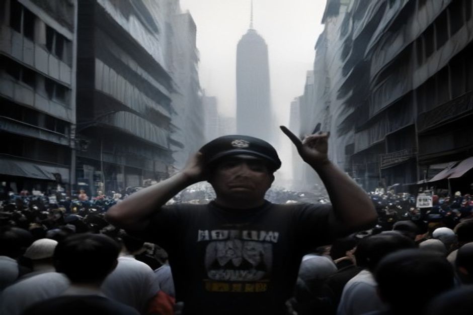 Un líder sindical habla a una multitud de trabajadores en una calle de Buenos Aires